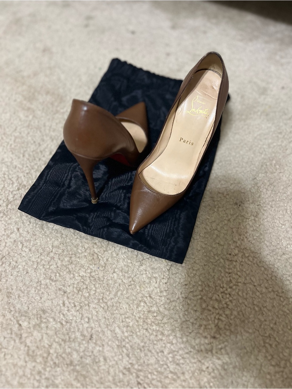 Christian Louboutin Brown Pointed-Toe Leather Stiletto Pumps